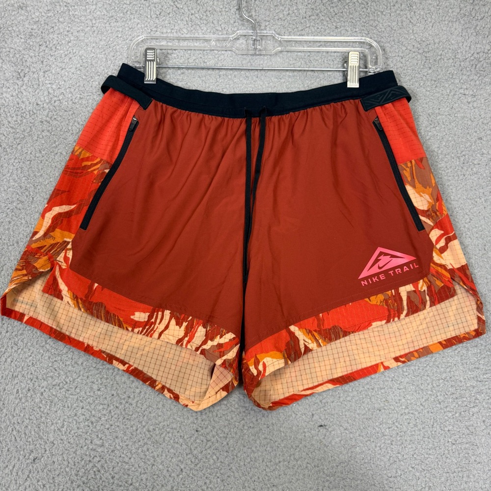 Nike Trail Running Shorts Mens Orange Camo Multi-Pocket 5 Inch Inseam DM4652-832